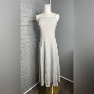 Zara Silver Metallic Spaghetti-Strap Maxi Dress Size Small